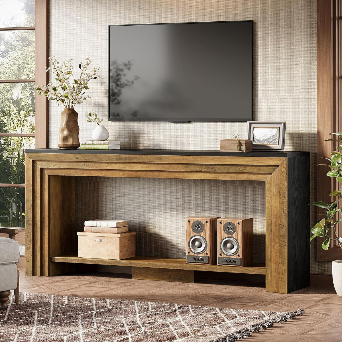 Tribesigns 70.9 Inch Long Console Table, Farmhouse 2-Tier Wooden Sofa Table with Storage, Space-Saving Behind Couch Accent Table for Living Room, Entryway, Hallway and Foyer