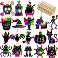 JOYIN 120 Pcs Halloween Rainbow Scratch Art Crafts for Kid, Halloween Party Favors, Scratch Off Paper with 18 Designs for Party Supplies, Classroom Activities Game Goodies Gifts
