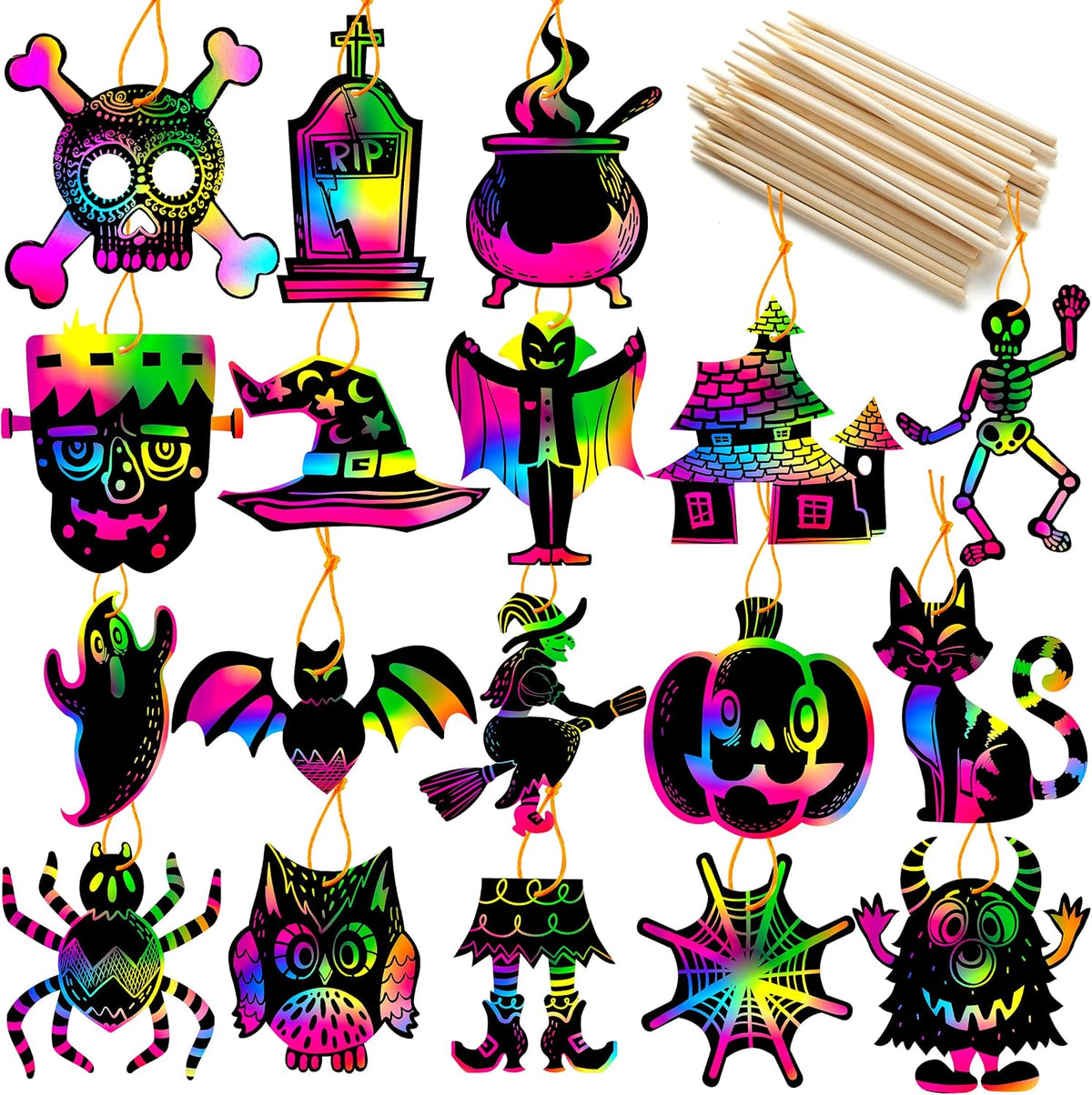 JOYIN 120 Pcs Halloween Rainbow Scratch Art Crafts for Kid, Halloween Party Favors, Scratch Off Paper with 18 Designs for Party Supplies, Classroom Activities Game Goodies Gifts