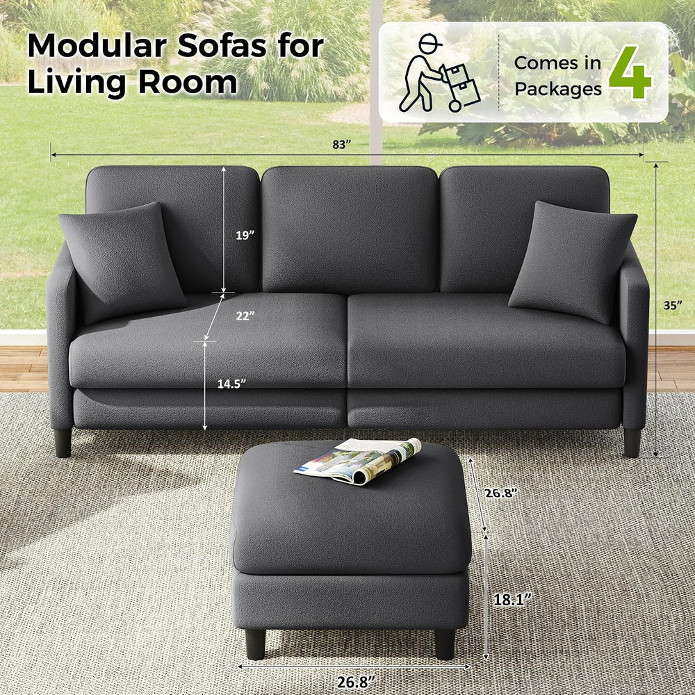 Welzona Loveseat Sofa, Teddy Love seat Couches 83", with 2 Storage Ottomans
