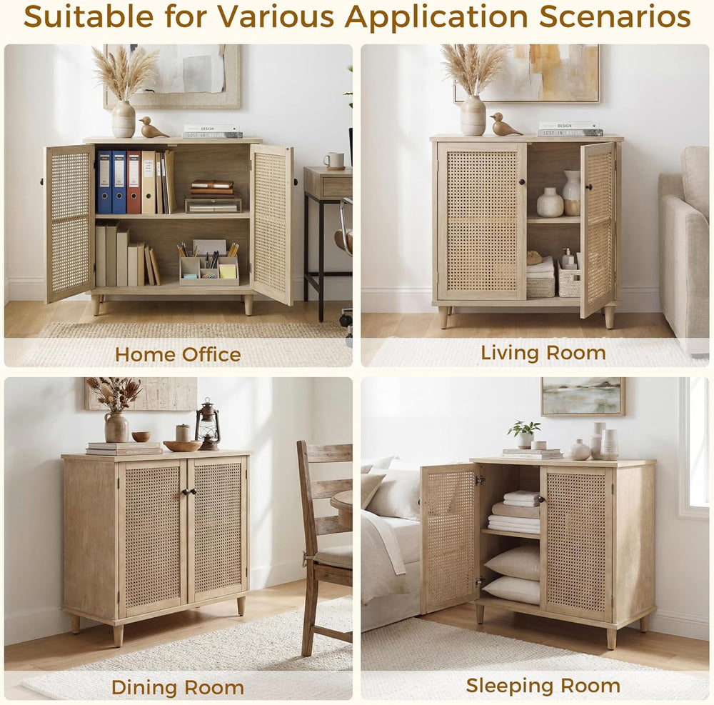 Fat Ant Buffet Cabinet with Storage, Rattan Sideboard Cabinet with 2 Magnetic...