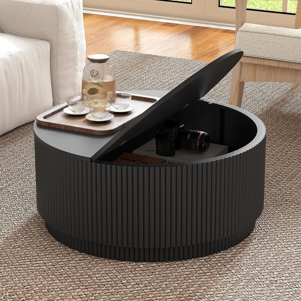 31.5" Round Coffee Table with Storage, Modern Accent Coffee Tables with ...