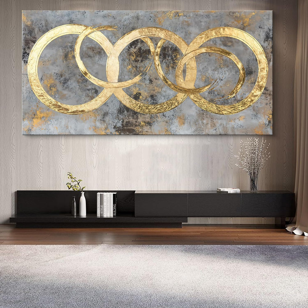 Large Gold Circle Wall Art Decor 39"x78" Abstract Wall Art For Livi...
