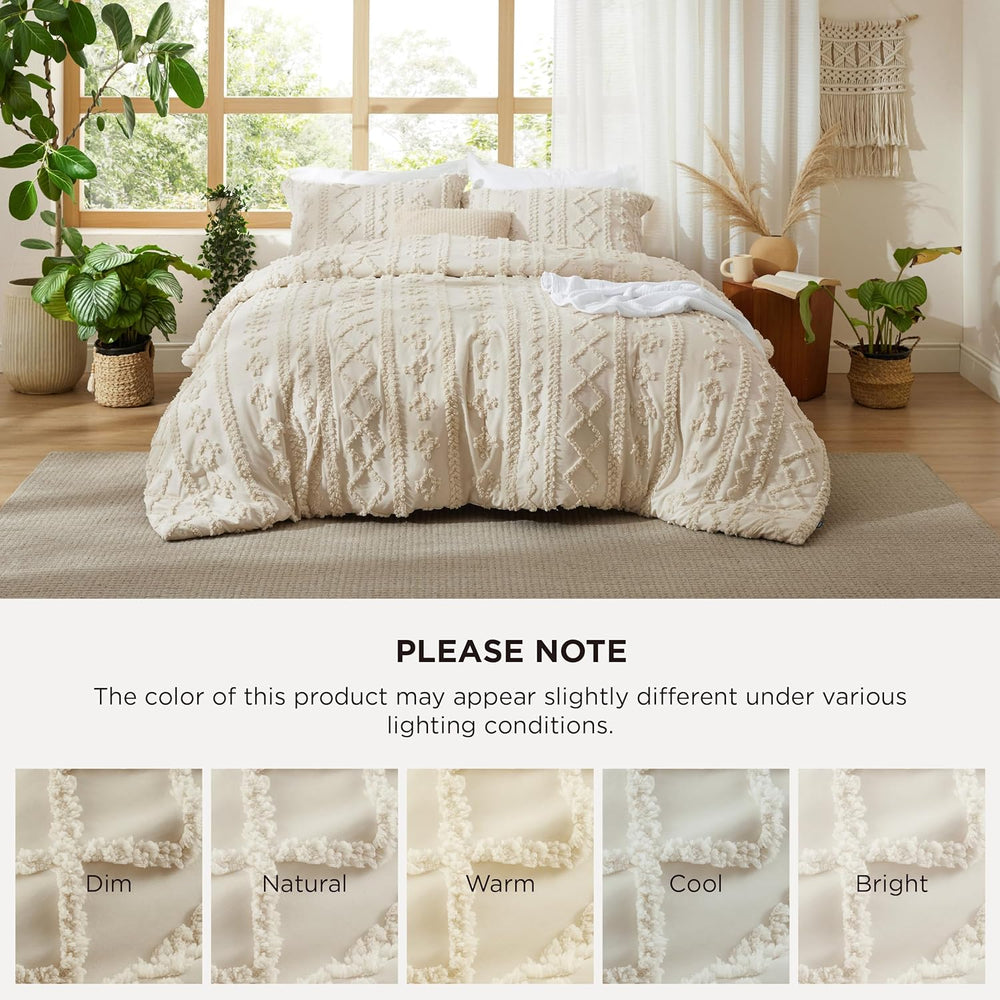 Bedsure Tufted Boho Comforter Set King, Bedroom Decor Bedding Set Beige