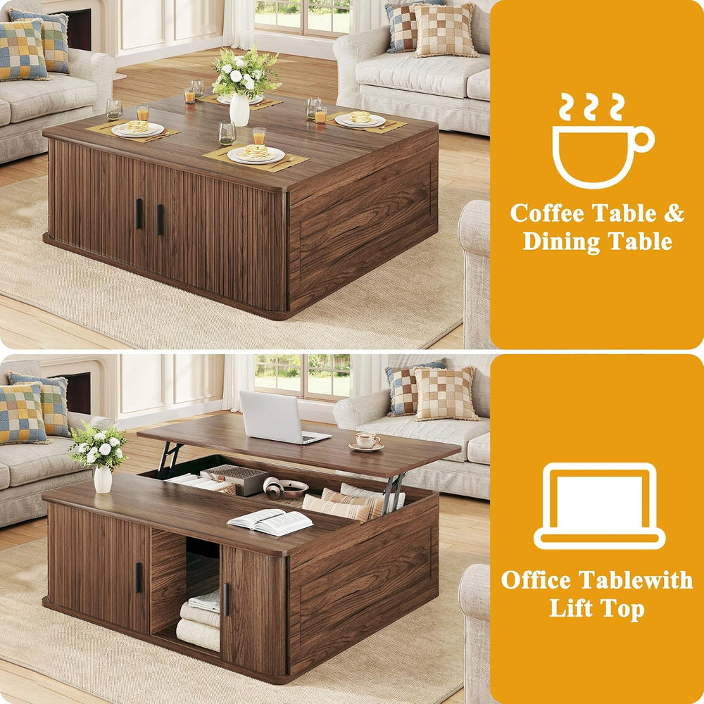 HUAHUU 30.7" Square Lift Top Coffee Table with Large Hidden Storage, Walnut