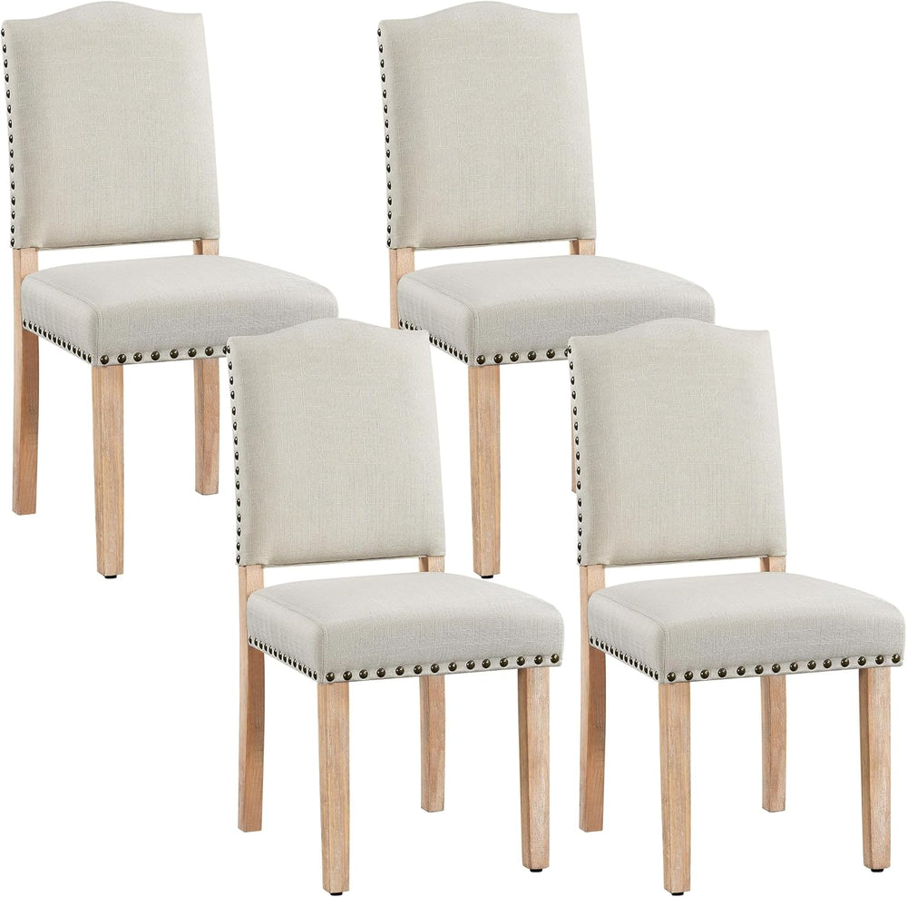 Yaheetech Dining Chairs Set of 4 Fabric Kitchen Chairs Nailhead Trim Beige