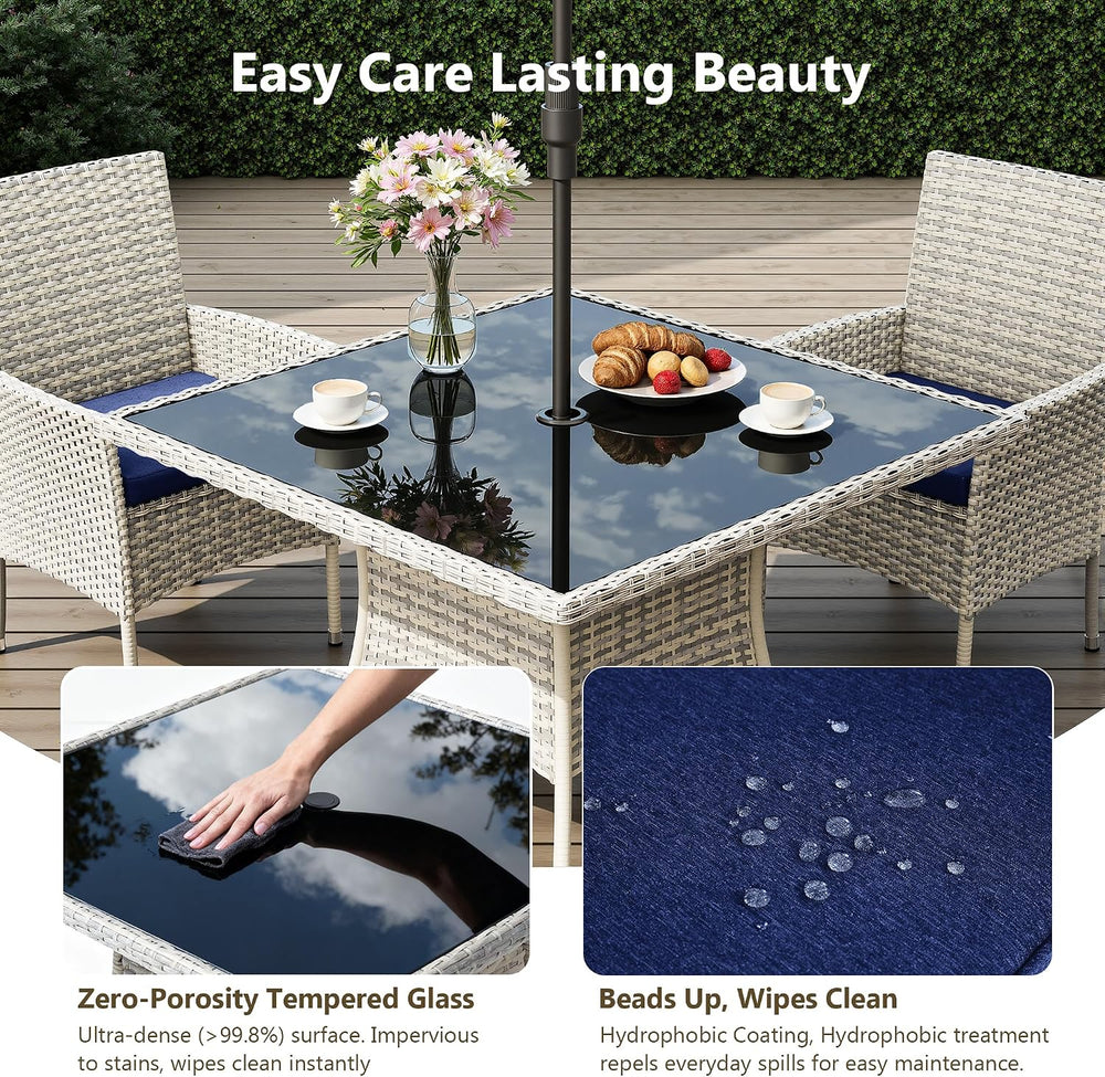 Outdoor Dining Set, 15-Piece Patio Furniture Set with Tempered Glass Table an...