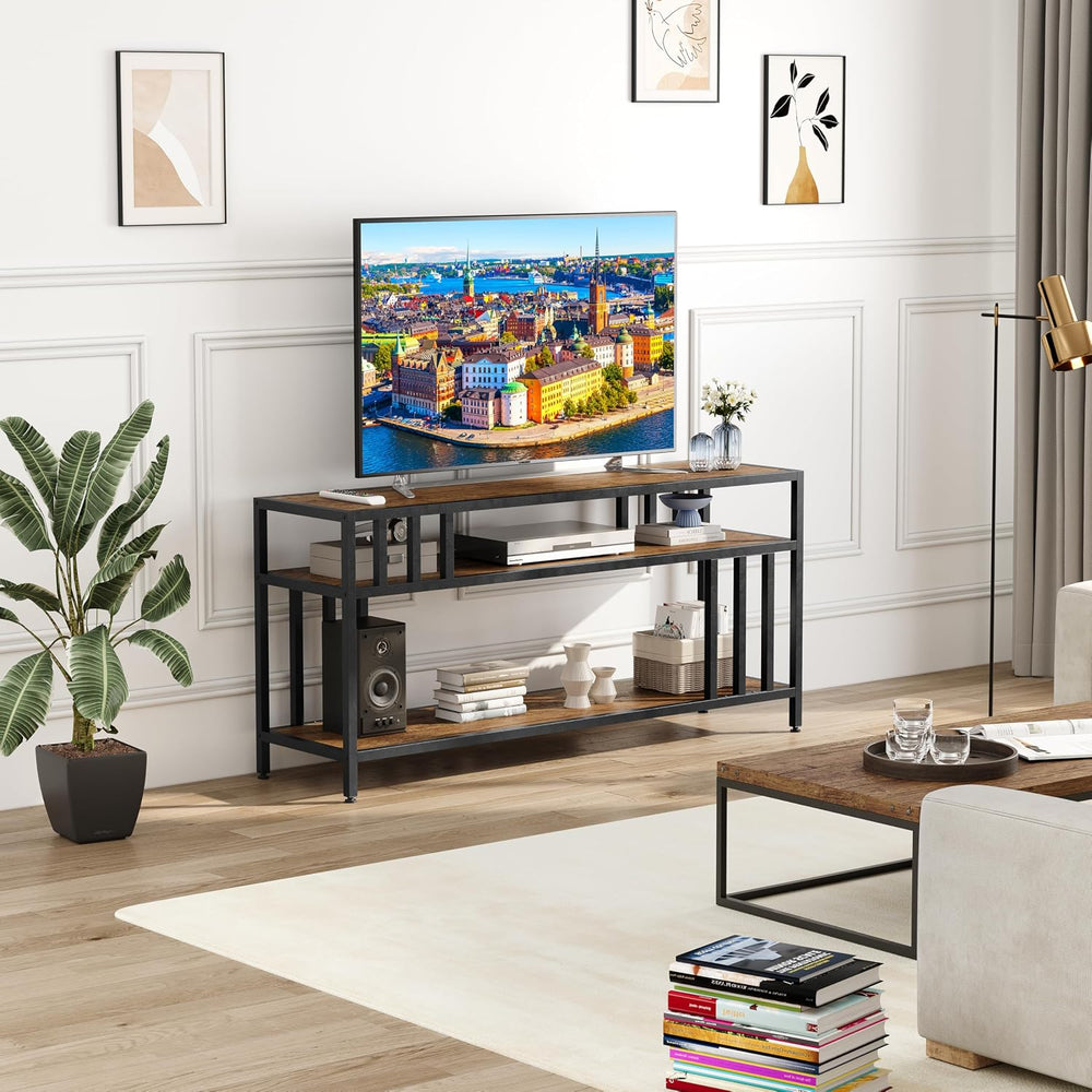 GarveeHome 58" TV Stand up to 65", Quadruple-Tube Support, Rustic B...
