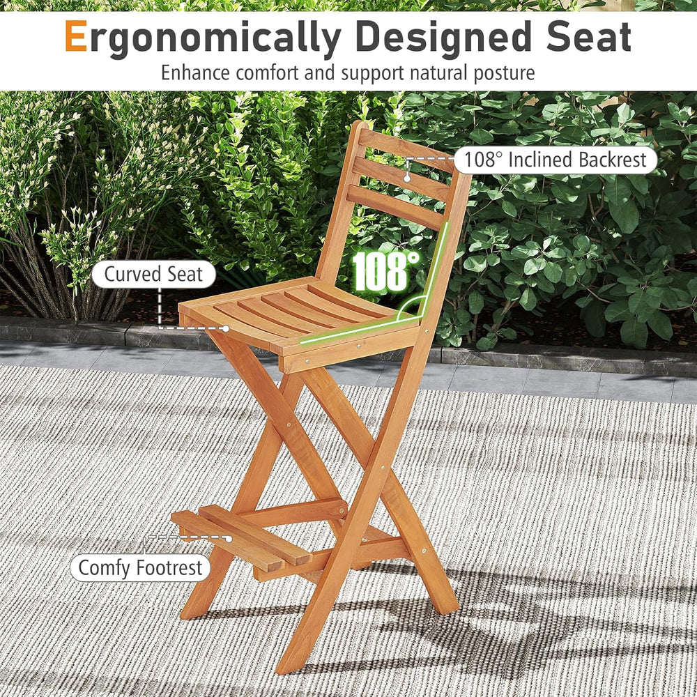 Tangkula Patio Folding Barstool Set of 2, Outdoor Portable High Top Acacia Wo...