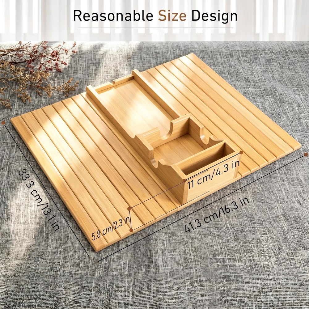Yoshiky 2 Pack Bamboo Couch Armrest Table, Couch Arm Tray with Removable Couc...