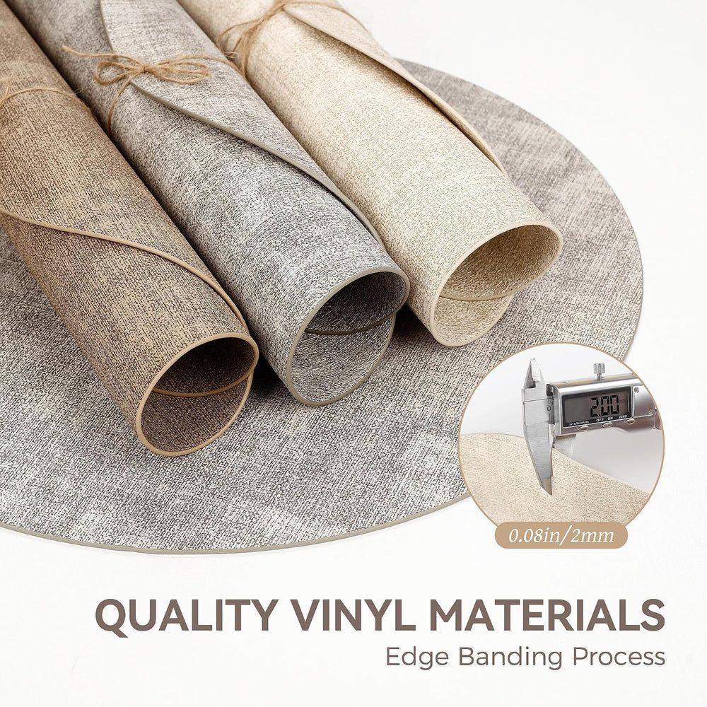 13" Round Placemats Set of 12, Reversible Faux Leather Wipeable Table Mats