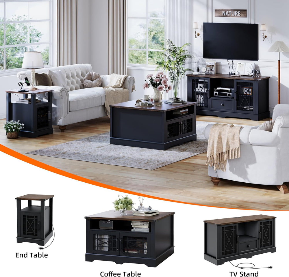 Square Coffee Table, Black Coffee Table with Hidden Compartment Lift-up Top