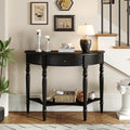 LUMISOL Half Moon Entryway Table with Drawer & Shelf, Black | Rustic Console Table for Entryway, Sofa Table Behind Couch, Farmhouse Accent Table