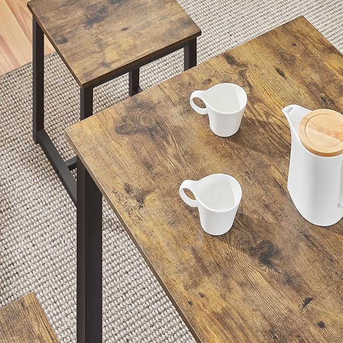 Yaheetech Industrial Dining Kitchen Table Set for 2 Breakfast Nook Table w/ 2 Stools for Dining Room Kitchen Small Space, Rustic Brown (3 Piece)