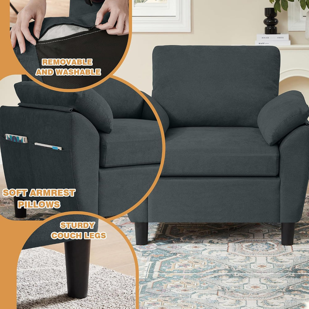 4 Piece Convertible Sectional Sofa Set, Modern Linen Small L Shaped Couch wit...