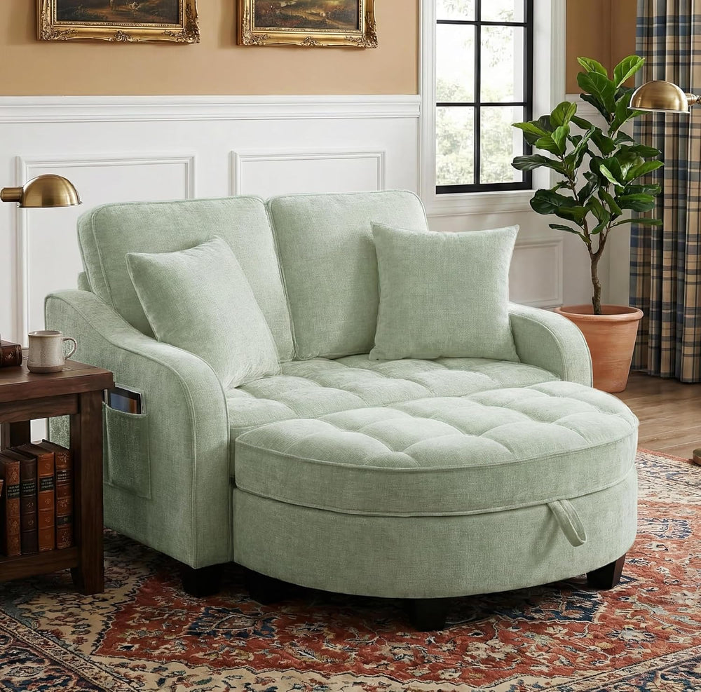 Round Chaise Lounge Chair with Storage Ottoman, Oversized Bubble Chair and a ...