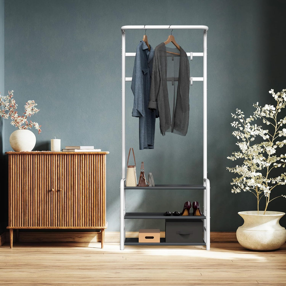 Simple Houseware Coat Rack with Shelf, Standing Hall Tree with Hooks, White