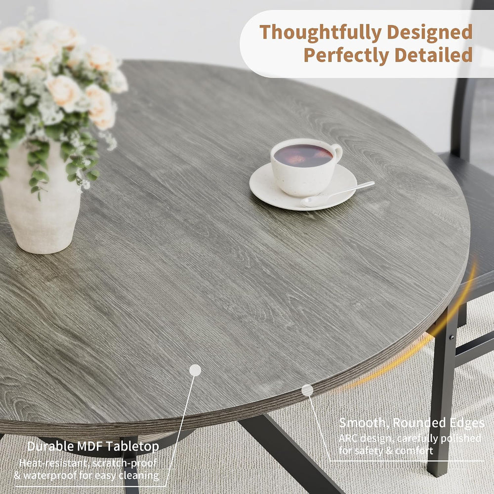Round Dinner Table for 4, 42 Inch Kitchen & Dining Room Table with Storage