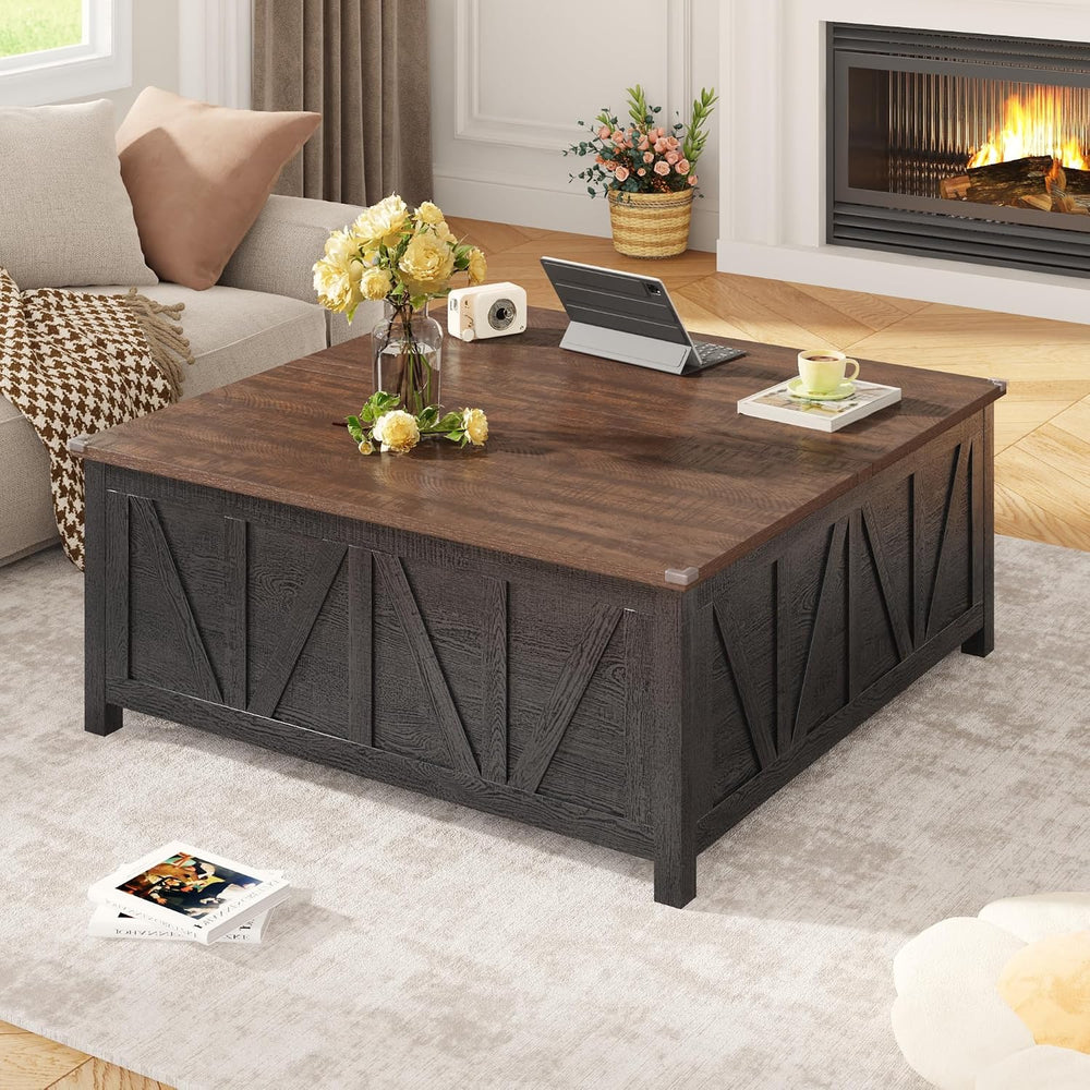 chartustriable 43.3“ Lift Top Coffee Table with Storage, Farmhouse Coffee Tab...