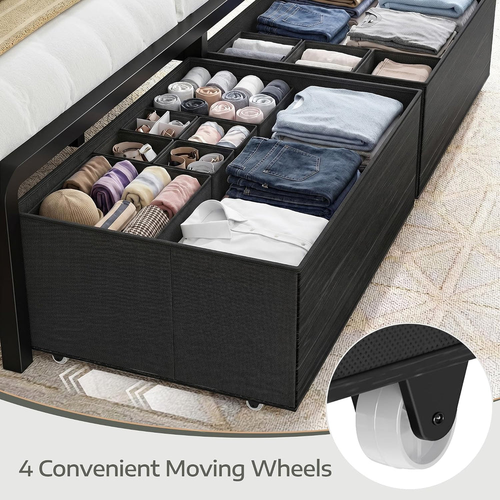 Homkdom King Size Bed Frame with 9 Drawers and Charging Station,Black