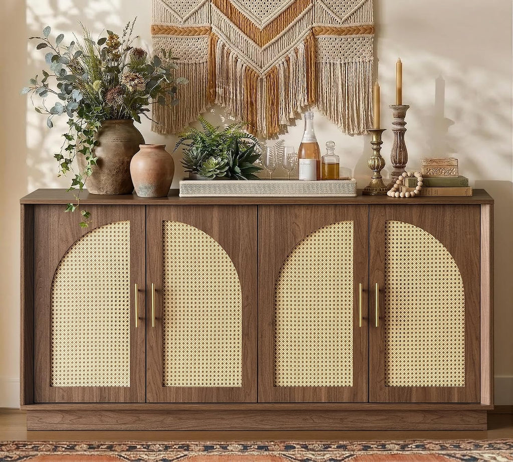FORTUNETEC 63.8" Sideboard Buffet Cabinet with Storage, Natural Walnut