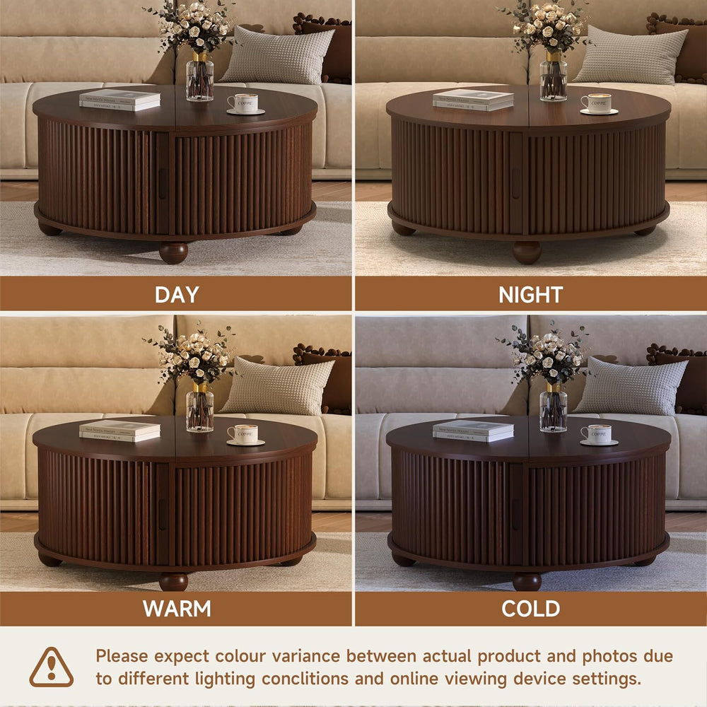 DHH Fluted Round Coffee Tables,31.5" Mid Century Modern Circle Drum Tabl...