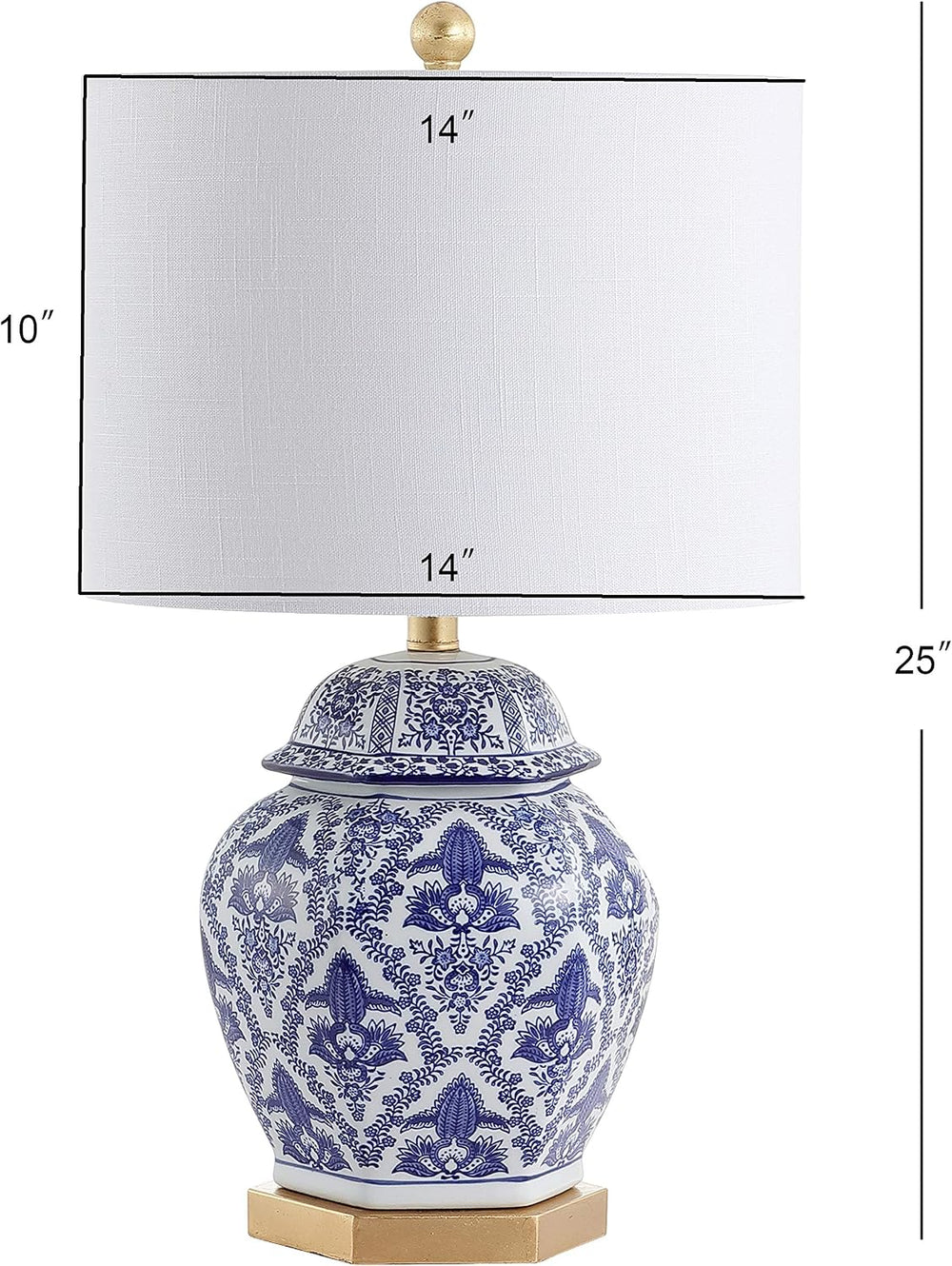 JONATHAN Y Gretchen 25" Ginger Jar Ceramic LED Table Lamp, Blue/White