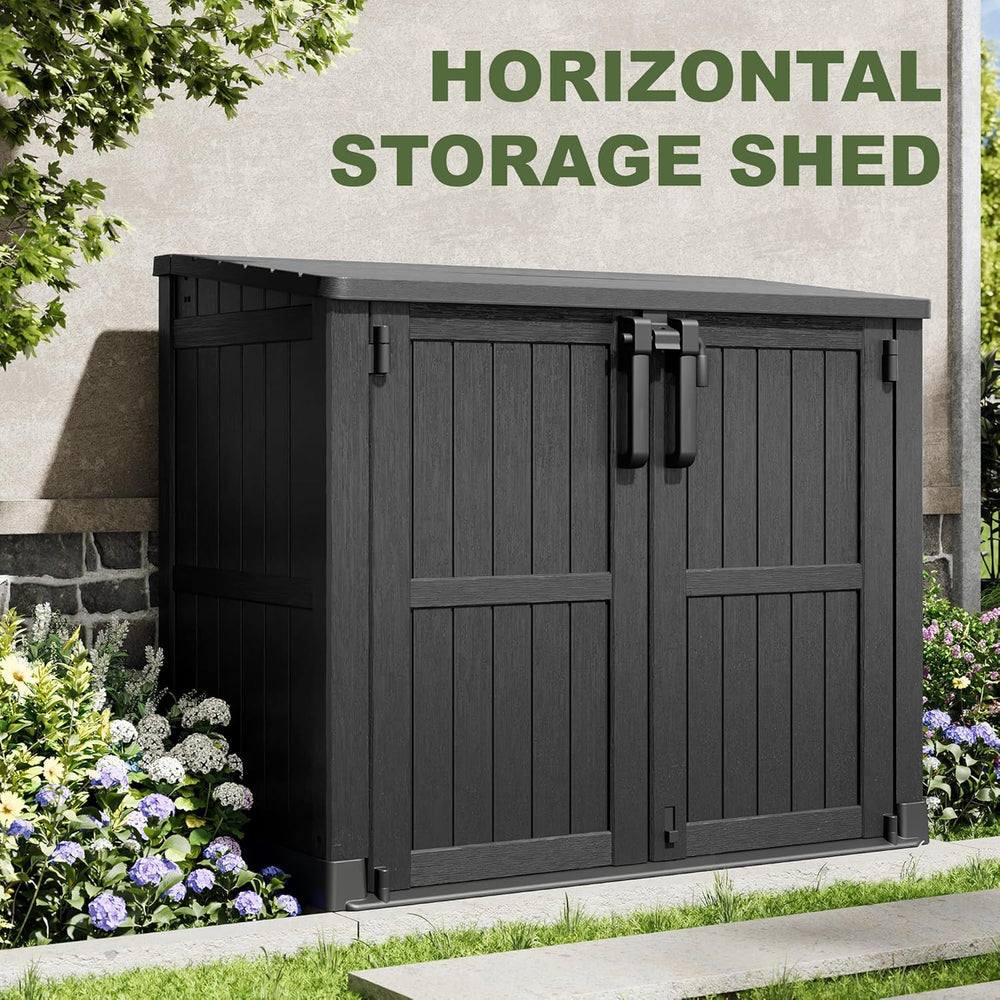 36 Cu Ft Resin Outdoor Storage Shed, Weatherproof Horizontal Outdoor Storage ...