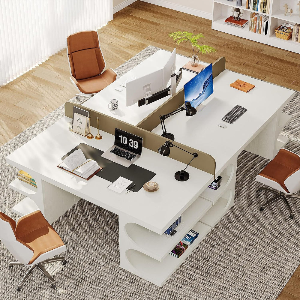 Tribesigns White Executive Office Desk, 63" Computer Desk with Storage S...