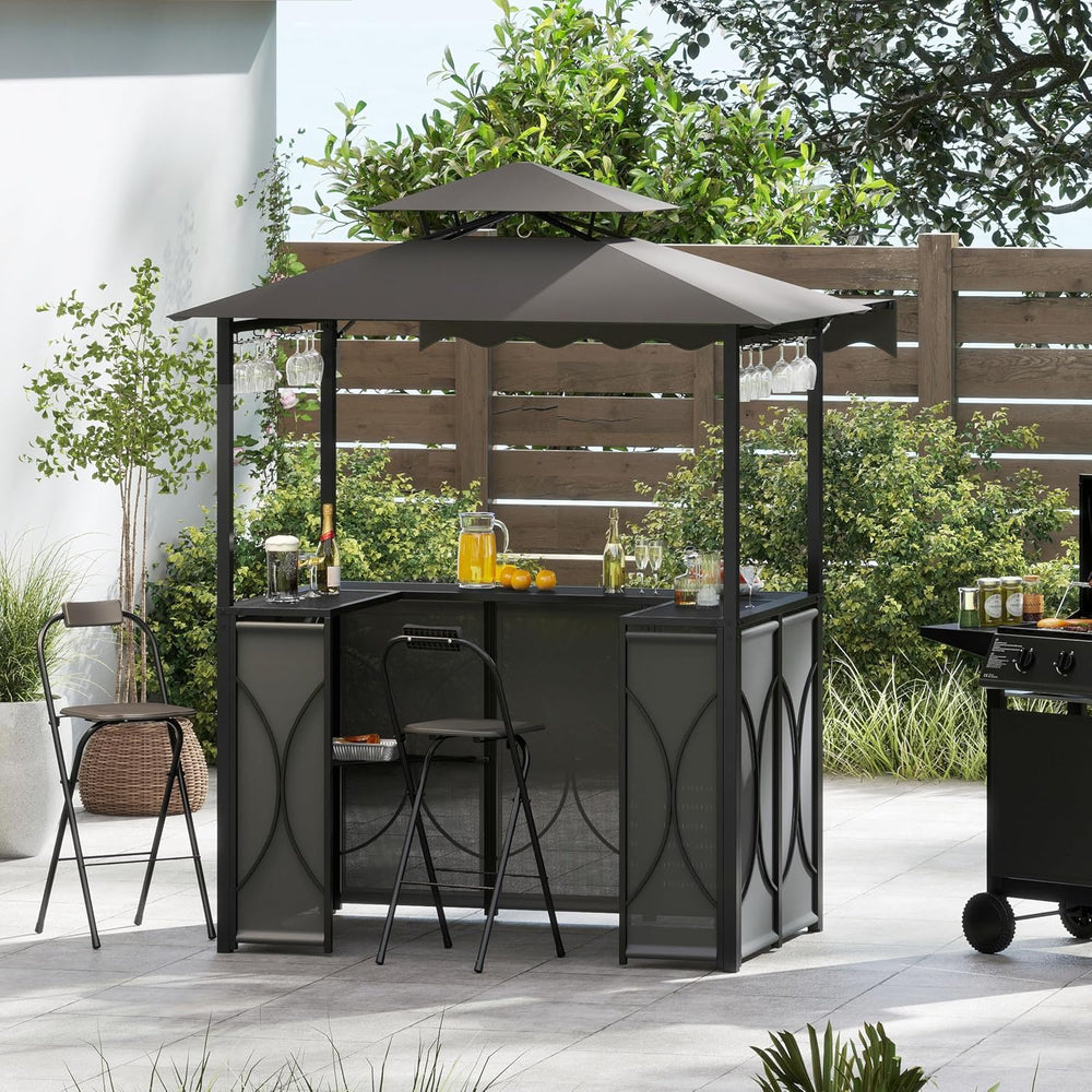 Tangkula 3 Piece Patio Bar Set with 2 Foldable Bar Stools (Gray)
