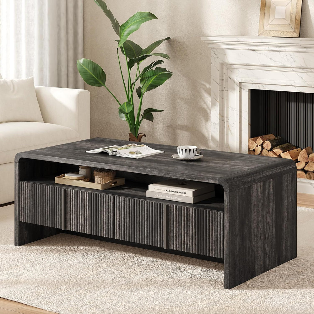 AMERLIFE Fluted Coffee Table with Storage & Rounded Edges