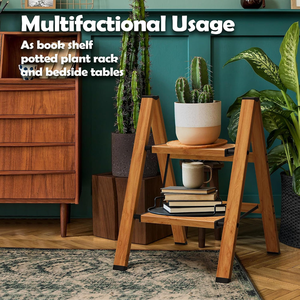 Taranta 2 Step Stool Foldable,Aluminum Step Ladder-Woodgrain