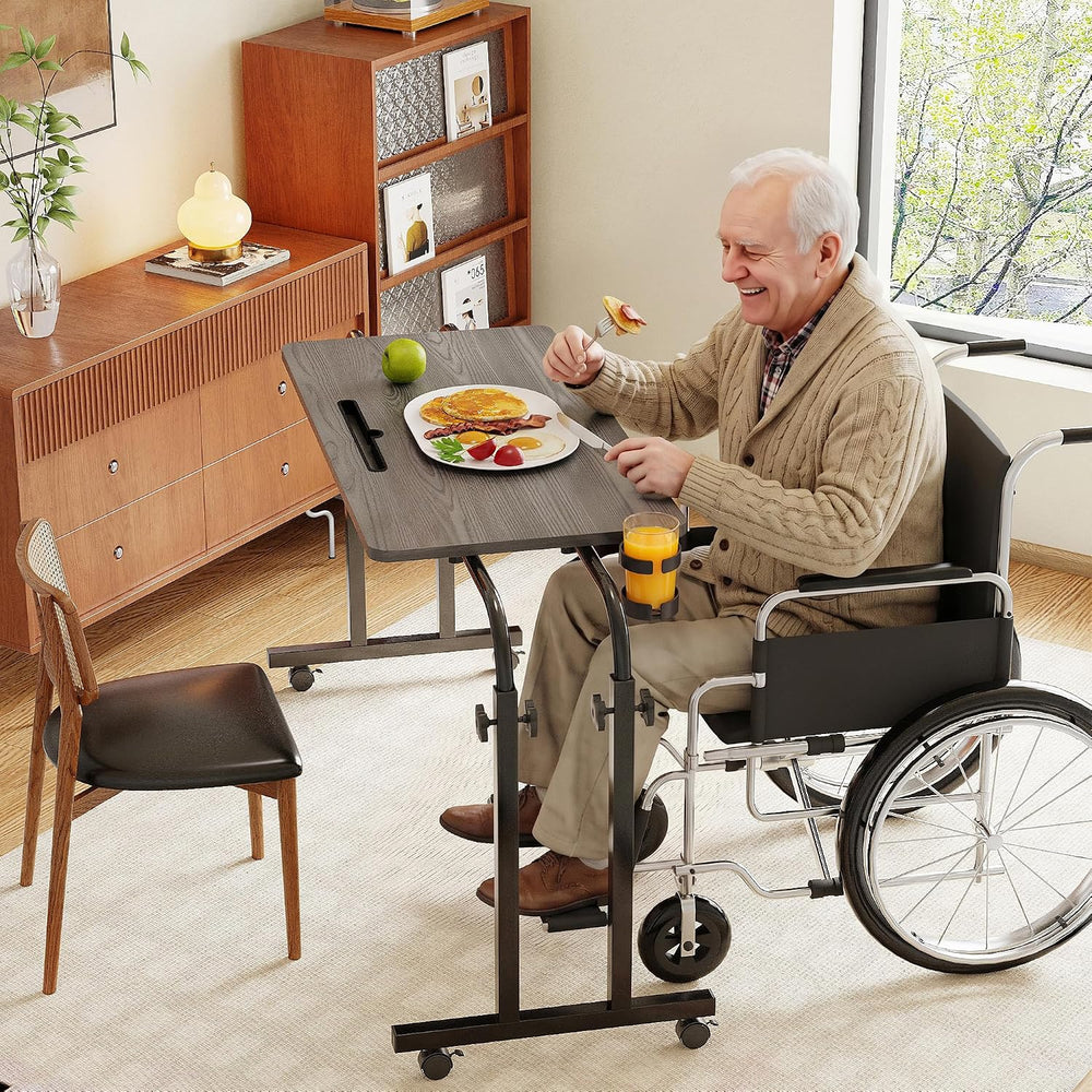 LINGMI Recliner Table, Overbed Table, Wheelchair Table with Cup Holder