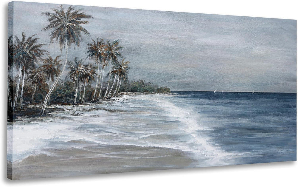 Coastal Wall Art Blue Gray Beach Wall Decor Landscape Abstract Canvas Paintin...