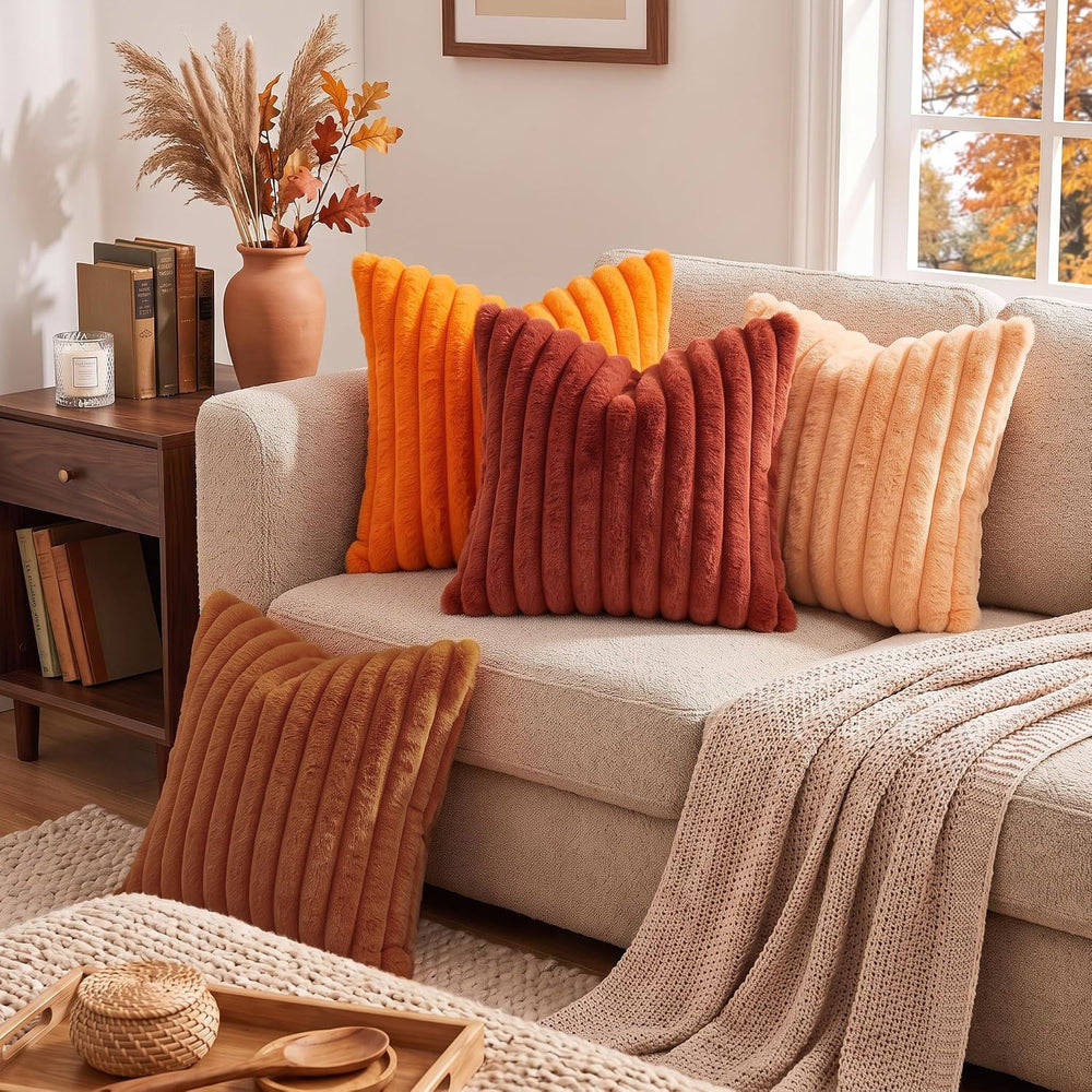 decorUhome Fall Faux Fur Throw Pillow Covers 24x24 Set of 2 Light Rust