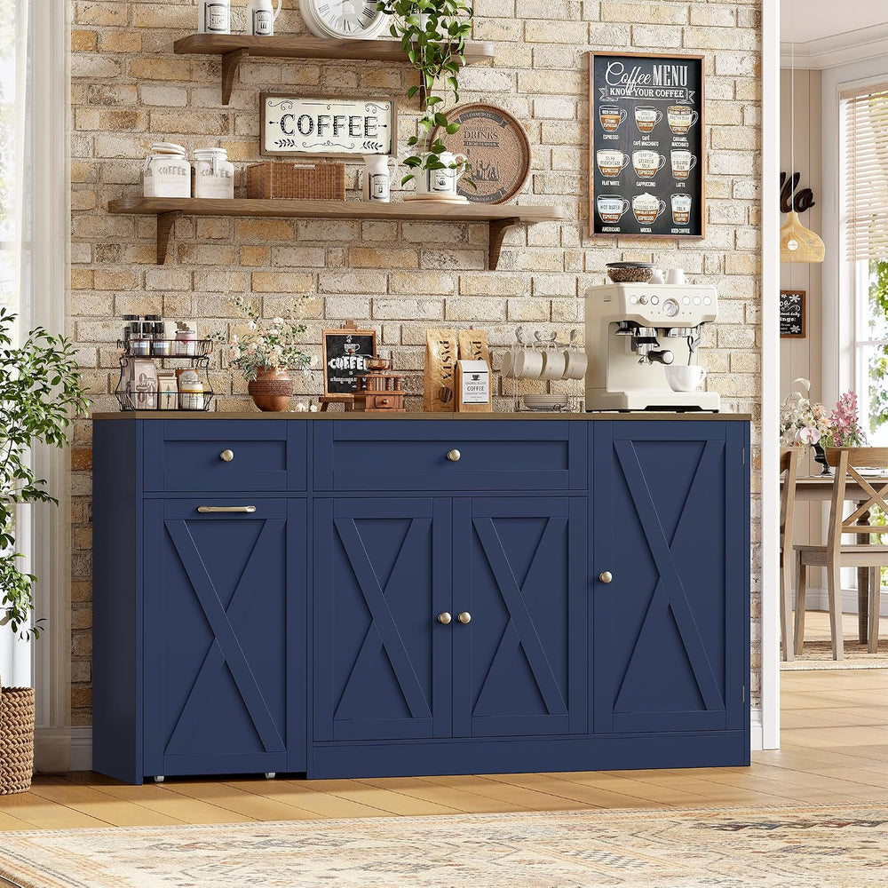 HOSTACK 59" W Kitchen Buffet Cabinet with Storage, Coffee Bar Cabinet, Blue