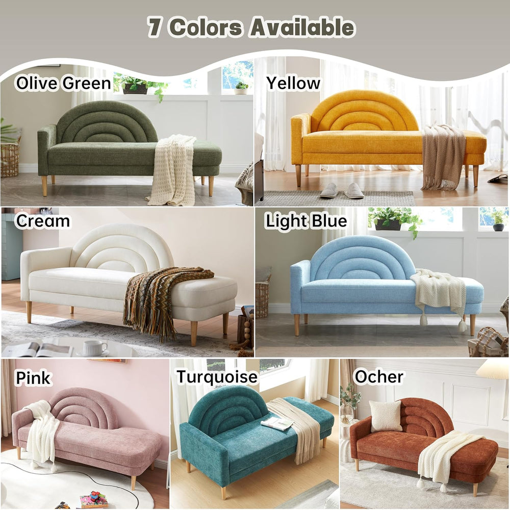 62.2" Linen Chaise Lounge Chair Indoor with Right Armres, Ocher Orange