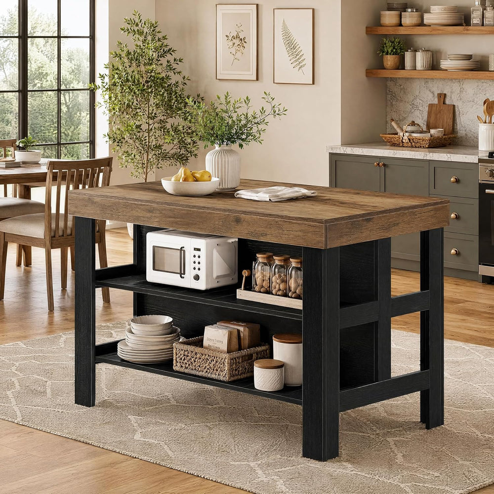 Tribesigns Kitchen Island with Storage Shelves (Brown and Black)