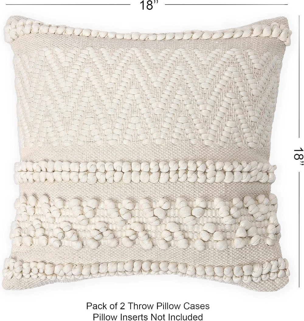 · REDEARTH · Boho Textured Handwoven Throw Pillow Cases - Boho Chic Natural