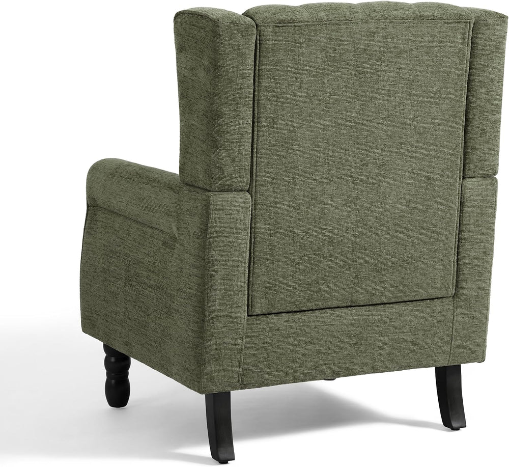High Back Accent Chair, Fabric Upholstered Wingback Armchair, Green