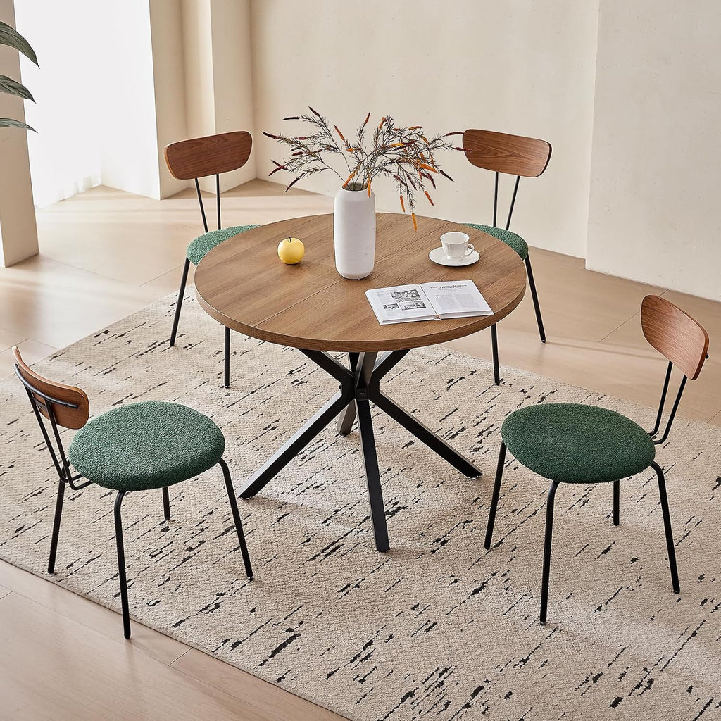 39" Brown Round Dining Table Set for 4 Green Chair