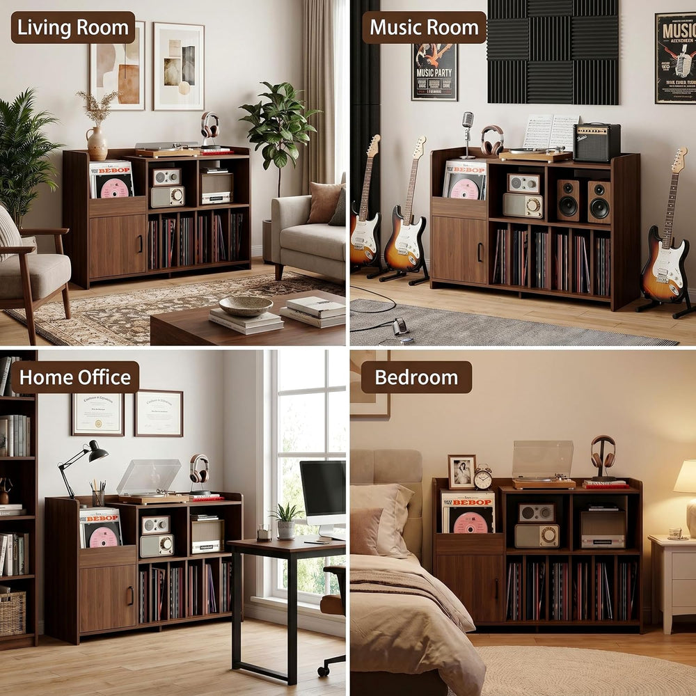 IRONCK 48" Mid-Century Modern Record Player Stand with Door, Walnut