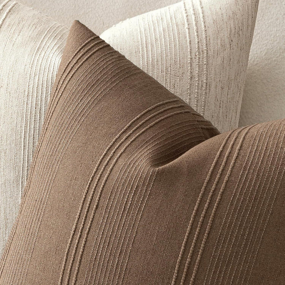 MIULEE Striped Euro Sham Pillow Covers 24x24 Inch Coco Brown 2 Pack