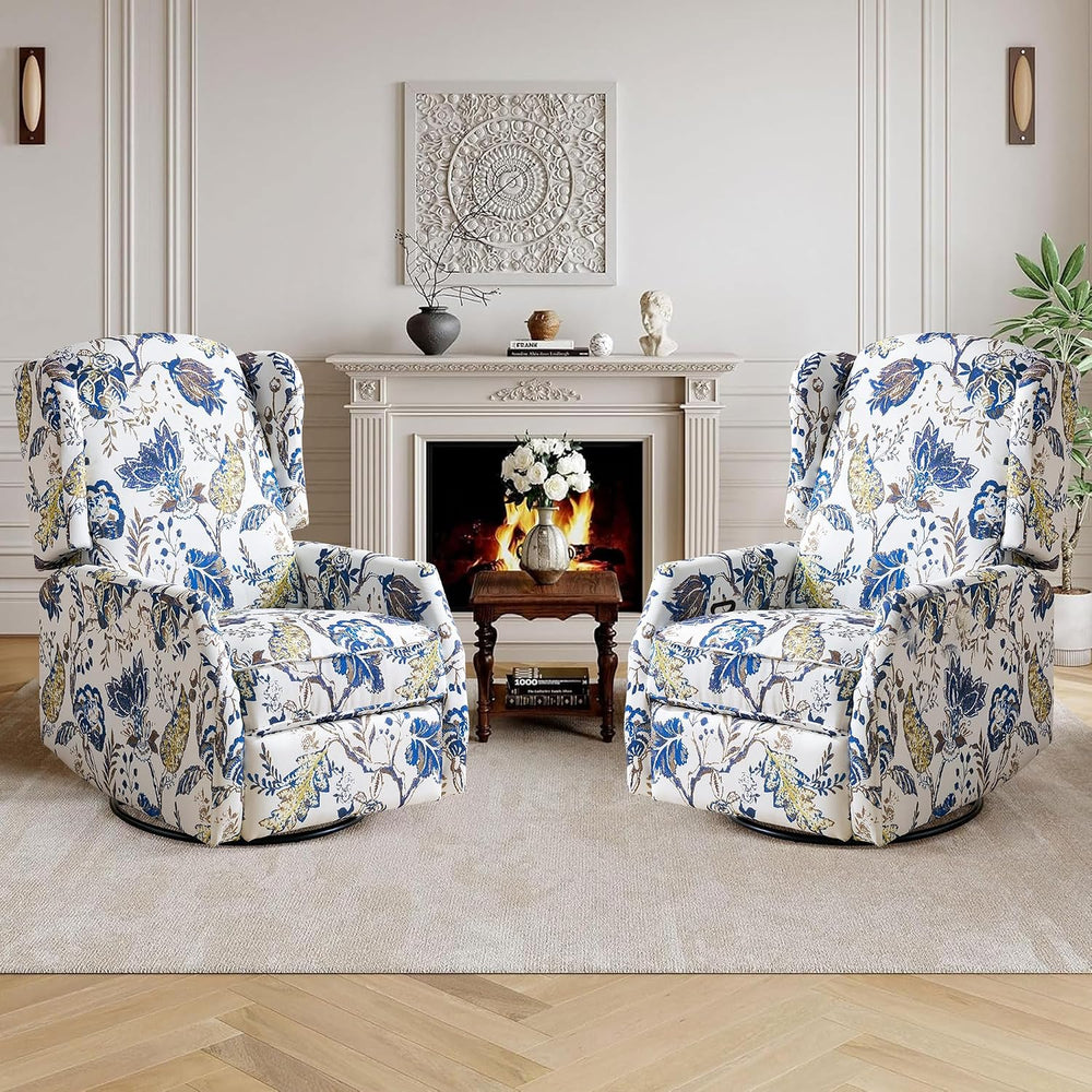 Floral Accent Swivel Rocker Recliner, Wingback Recliner Chair with Padded Sea...