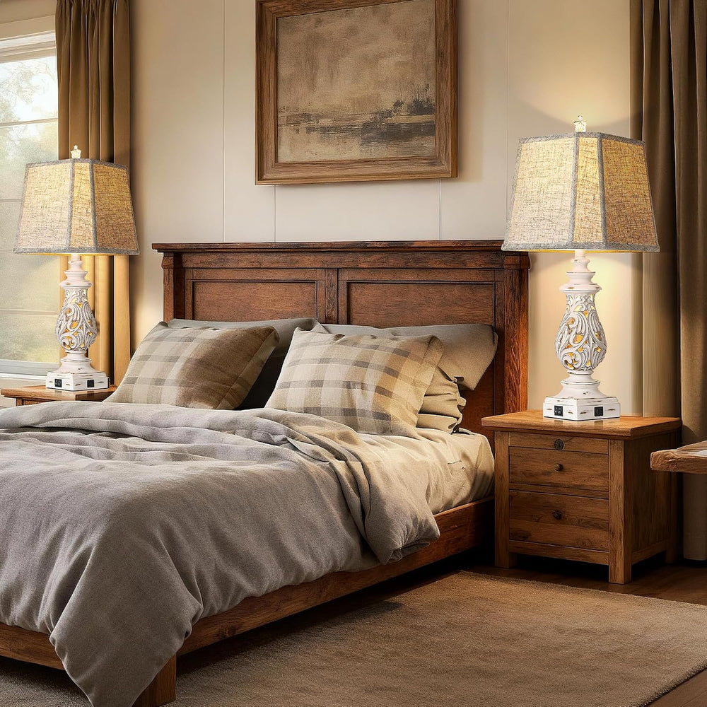 PARTPHONER 29" Table Lamps Set of 2, Bedside Lamps with USB A+C Ports &a...