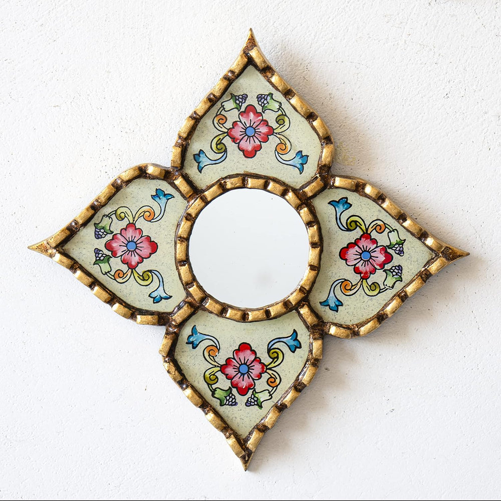 Small Decorative Mirror 6"x6", Peruvian Hand-Painted Glass