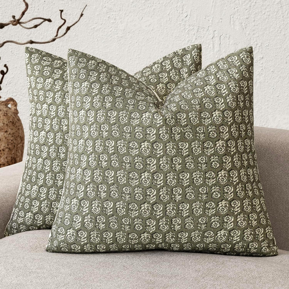Foindtower Decorative Floral Print Throw Pillow Covers 24×24 Sage Green