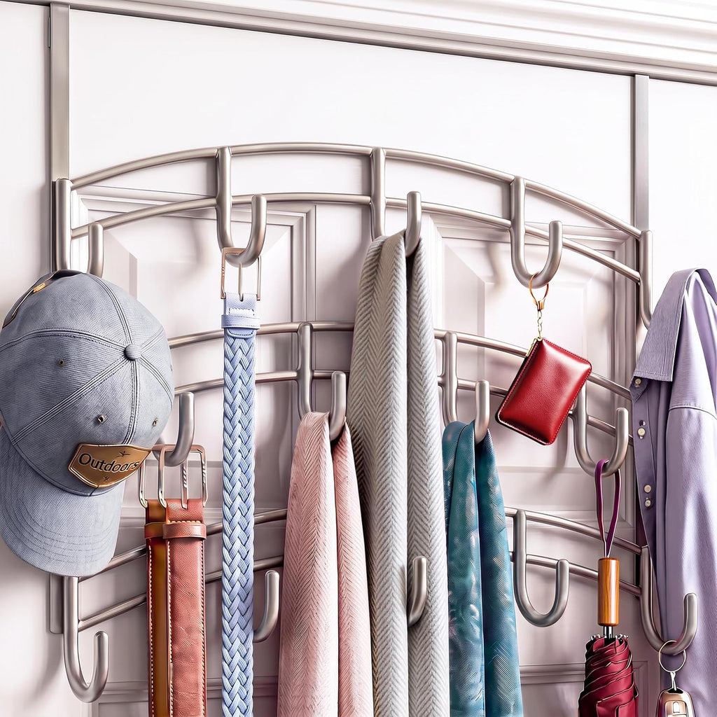 LYNK PROFESSIONAL® HOME™ Over the Door Hooks - 14 Hook – Over the Door Coat Rack - Over the Door Hanger - Hanging Towels or Clothes - Bathroom, Bedroom, Laundry Room - Lifetime Ltd. Warranty, Platinum