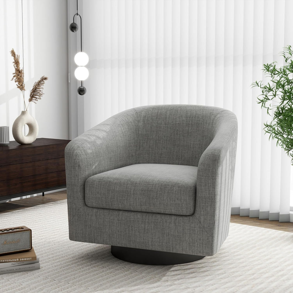 Swivel Barrel Accent Chair, Comfy Reading Armchair, Light Grey, Set of 2
