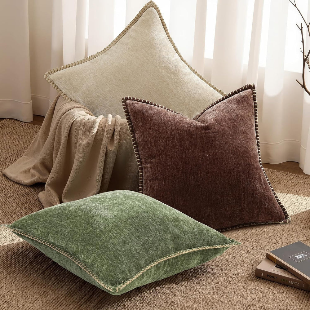 decorUhome Soft Chenille Throw Pillow Covers 26x26 Set of 2 Olive Green